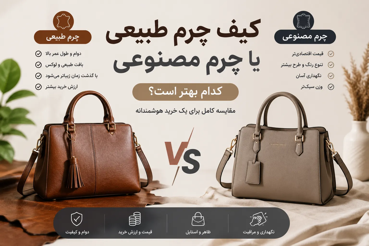 کیف چرم طبیعی یا چرم مصنوعی